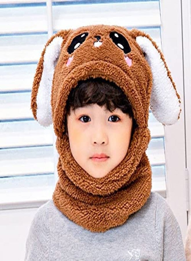 Malvina Kid's Winter Warm Faux Fur Animal Panda Balaclava Hat Full Cover Earflap Hood Cap Neck Warmer Scarf with Long Ear (Brown Color) - Image 2