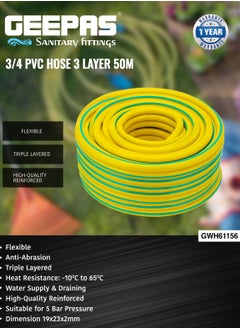 GEEPAS Geepas 3/4 PVC Hose GWH61156, 50 M, 3-Layer Construction with High Flexibility, Ideal for Water Supply, Gardening, Watering, Cleaning and other Outdoor and Indoor Uses| Suitable for 5 Bar Pressure  - Image 5