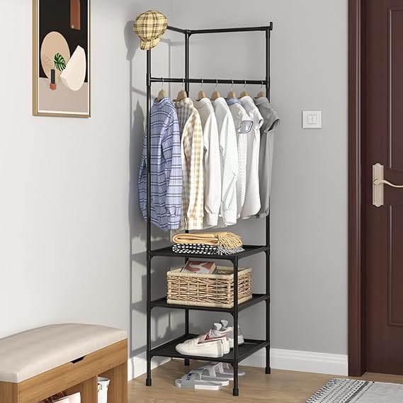 Mugath Free Standing Metal Clothing Rack Portable Closet Organizer with Storage Shelves for Bedroom Heavy Duty Clothes Rack with Multi Layer Storage Space for Placing ClothesShoes - Image 2