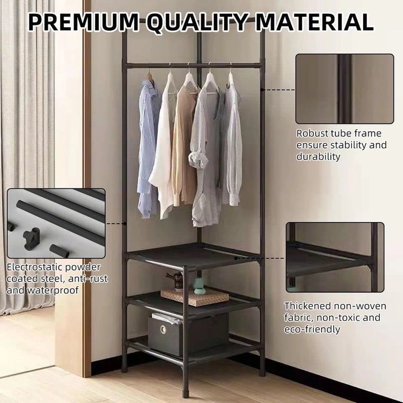 Mugath Free Standing Metal Clothing Rack Portable Closet Organizer with Storage Shelves for Bedroom Heavy Duty Clothes Rack with Multi Layer Storage Space for Placing ClothesShoes - Image 5