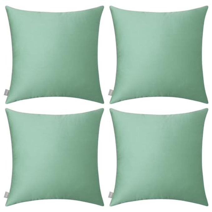 4PACK 100 COTTON COMFORTABLE SOLID DECORATIVE THROW PILLOW CASE SQUARE CUSHION COVER PILLOWCASE SUBLIMATION BLANK PILLOW COVERS DIY THROW PILLOWCASE FOR SOFA18X18 INCH 45X45CMMIST GREEN