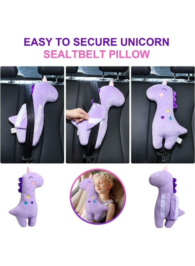 Farochy Unicorn Seat Belt Pillow Kids Cover, Vehicle Shoulder Pads, Car Seatbelt Cushion for Kids, Strap Pillows Animal Travel (Purple) - Image 5