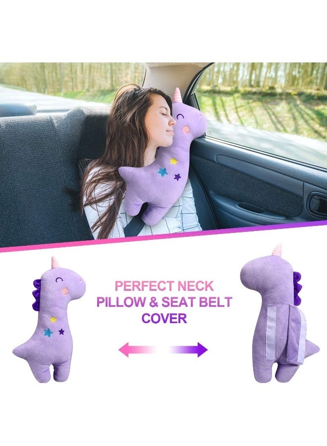 Farochy Unicorn Seat Belt Pillow Kids Cover, Vehicle Shoulder Pads, Car Seatbelt Cushion for Kids, Strap Pillows Animal Travel (Purple) - Image 2