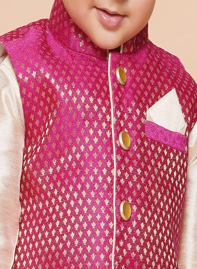 AJ DEZINES Kids Dhoti Kurta Set for Boys | Ethnic Wear for Kids | Cotton Full Sleeve Boy Ethnic Outfit | Kid Wear for Weddings & Festivals | Stylish Boys Dress with Woven Waistcoat | PINK-4 - Image 5