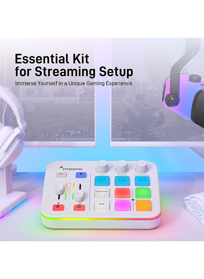Maono - MAONO Gaming Audio Mixer, Audio Interface with Pro-preamp, RGB, Bluetooth, 48V Phantom Power for Live Streaming, Podcasting, Content Create, Gaming MaonoCaster G1 NEO (White) - Image 1