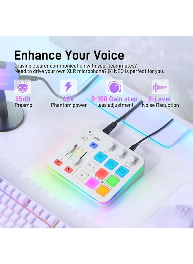 Maono - MAONO Gaming Audio Mixer, Audio Interface with Pro-preamp, RGB, Bluetooth, 48V Phantom Power for Live Streaming, Podcasting, Content Create, Gaming MaonoCaster G1 NEO (White) - Image 1