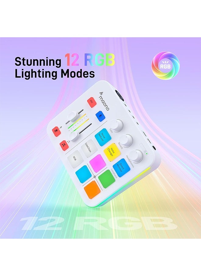 Maono - MAONO Gaming Audio Mixer, Audio Interface with Pro-preamp, RGB, Bluetooth, 48V Phantom Power for Live Streaming, Podcasting, Content Create, Gaming MaonoCaster G1 NEO (White) - Image 1