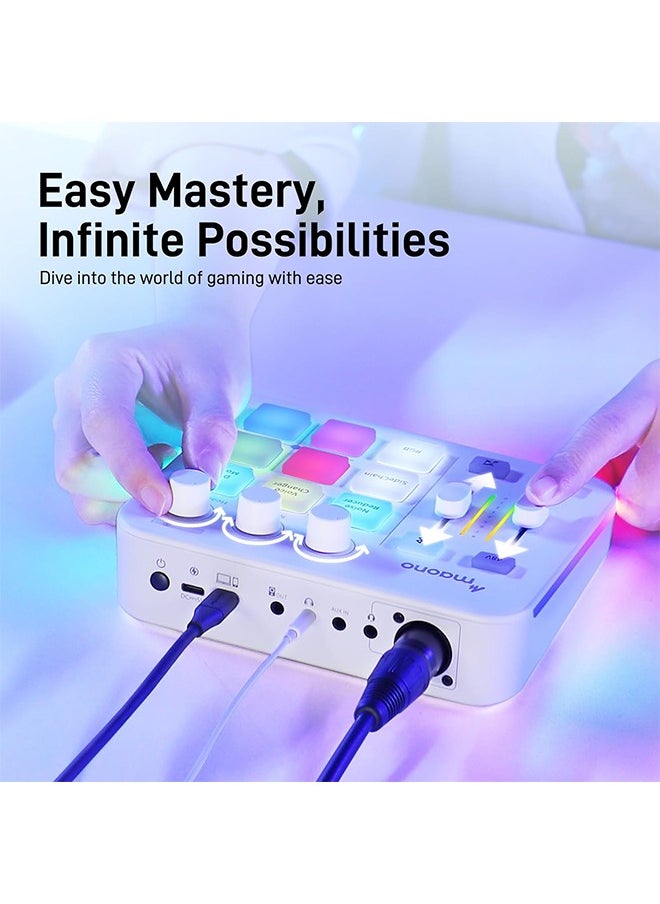 Maono - MAONO Gaming Audio Mixer, Audio Interface with Pro-preamp, RGB, Bluetooth, 48V Phantom Power for Live Streaming, Podcasting, Content Create, Gaming MaonoCaster G1 NEO (White) - Image 1