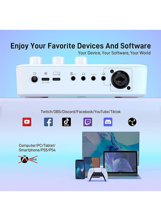 Maono - MAONO Gaming Audio Mixer, Audio Interface with Pro-preamp, RGB, Bluetooth, 48V Phantom Power for Live Streaming, Podcasting, Content Create, Gaming MaonoCaster G1 NEO (White) - Image 1