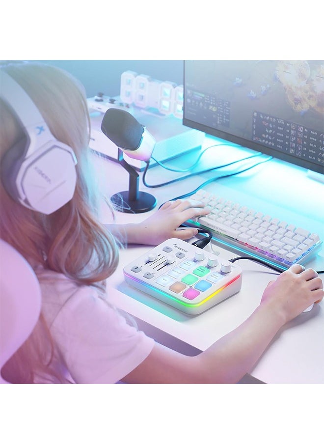 Maono - MAONO Gaming Audio Mixer, Audio Interface with Pro-preamp, RGB, Bluetooth, 48V Phantom Power for Live Streaming, Podcasting, Content Create, Gaming MaonoCaster G1 NEO (White) - Image 1