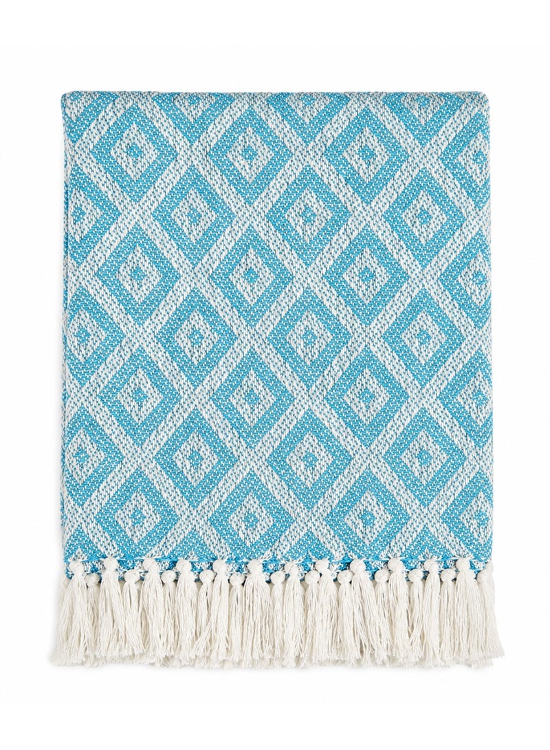 Woven Throw Blanket – 100% Cotton, 127 × 154 cm – Soft Lightweight Textured Blanket with Decorative Tassels for Sofa, Bed & Home Décor - Image 3