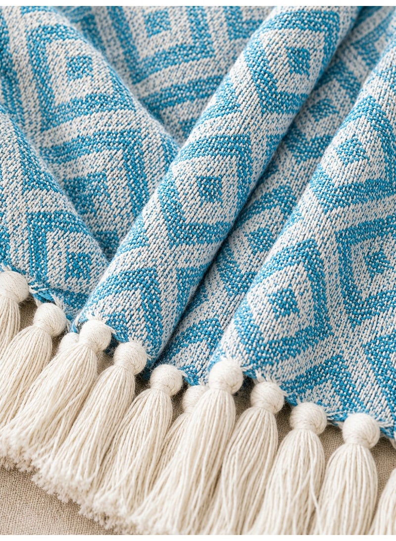 Woven Throw Blanket – 100% Cotton, 127 × 154 cm – Soft Lightweight Textured Blanket with Decorative Tassels for Sofa, Bed & Home Décor - Image 2