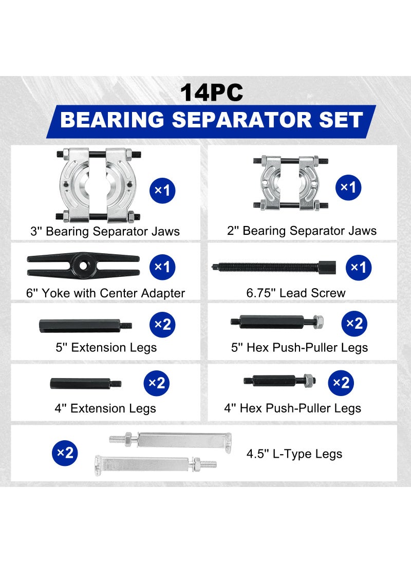 DASBET DASBET 14PCS Bearing Puller Set 5 Ton Capacity Bearing Separator Wheel Hub Axle Puller Set Pinion Wheel Bearing Removal Kit with 2" and 3" Jaws Heavy Duty Bearing Splitter Tool Kit  - Image 2