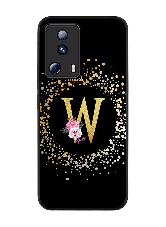 Stylizedd Cover for Xiaomi 13 Lite 5G / Xiaomi Civi 2 5G Case,Rugged Black Slim fit Cases - Custom Monogram Initial Letter Floral Pattern Alphabet -W(Black) - Image 1