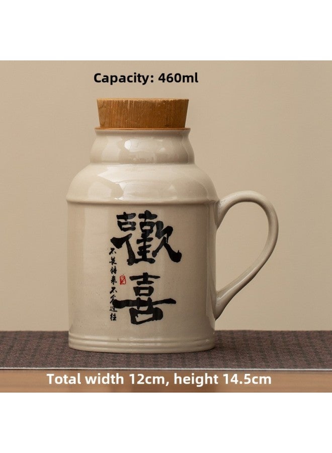 Ceramic Small Thermos Household Carry-on Vintage Cold Water Bottle To Make Tea Office Stuffy Teapot Creative Water Cup Mug-color:Happy Water Kettle-capacity:About 460ml - Image 1