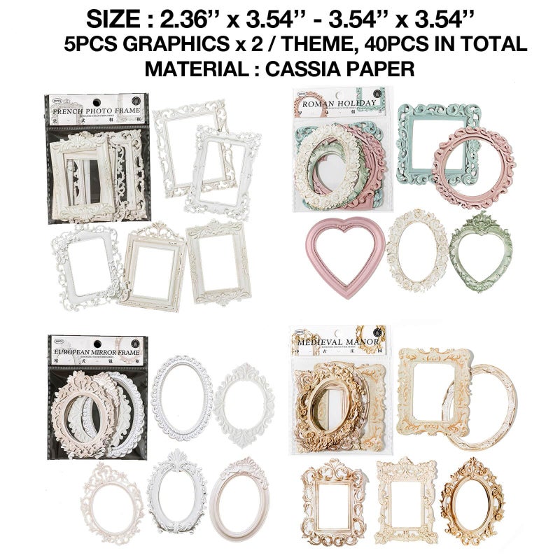 MAXLEAF 40PCS Vintage Frame Scrapbook Decoration Paper - MAXLEAF 4Themes Journaling Scrapbooking Supplies Craft Relievo Paper for Junk Journals Photos Card Making Decorative Album - Image 2