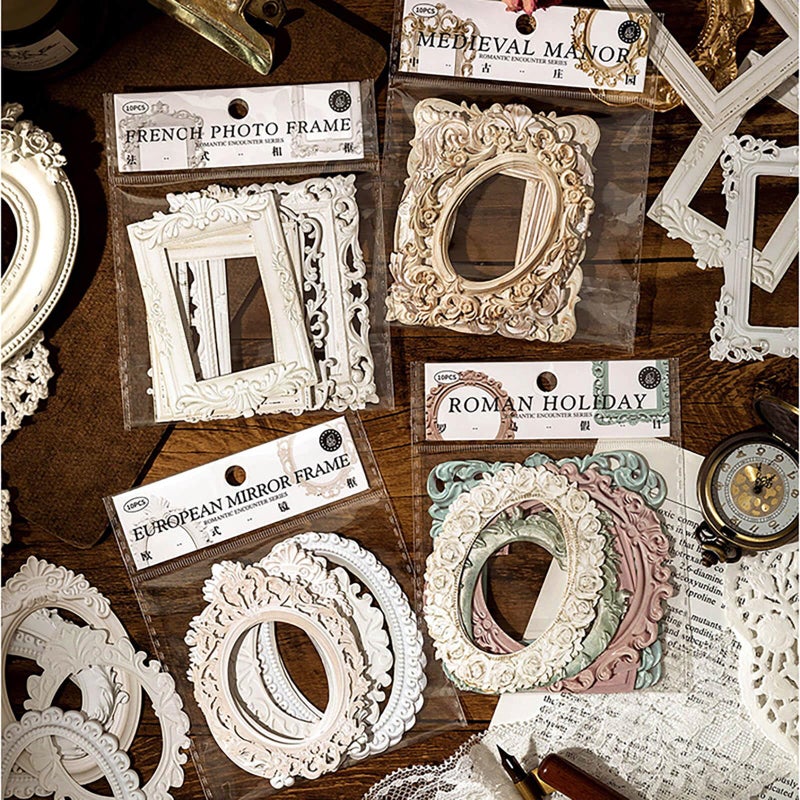 MAXLEAF 40PCS Vintage Frame Scrapbook Decoration Paper - MAXLEAF 4Themes Journaling Scrapbooking Supplies Craft Relievo Paper for Junk Journals Photos Card Making Decorative Album - Image 1