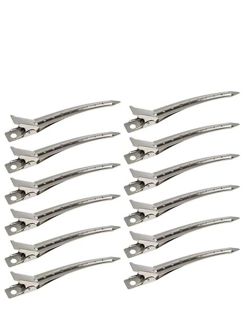 CARE AND SMILE 12 Packs Duck Bill Clips 9cm Rustproof Metal Alligator Curl Clips with Holes for Hair Styling Hair Colouring Silver