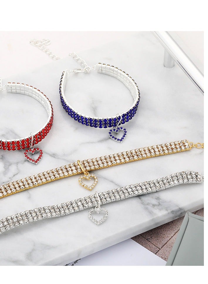 Innoshine Elastic rhinestone dog collar  BLUE Cats & Dogs Pet Necklace collar with Love Heart shape pendant  Sparkling Rhinestone Studded Gemstone Jewelry Necklace for Cats and Small Dogs,  Adjustable Pets Collar perfect For Kitten and puppies - Image 5