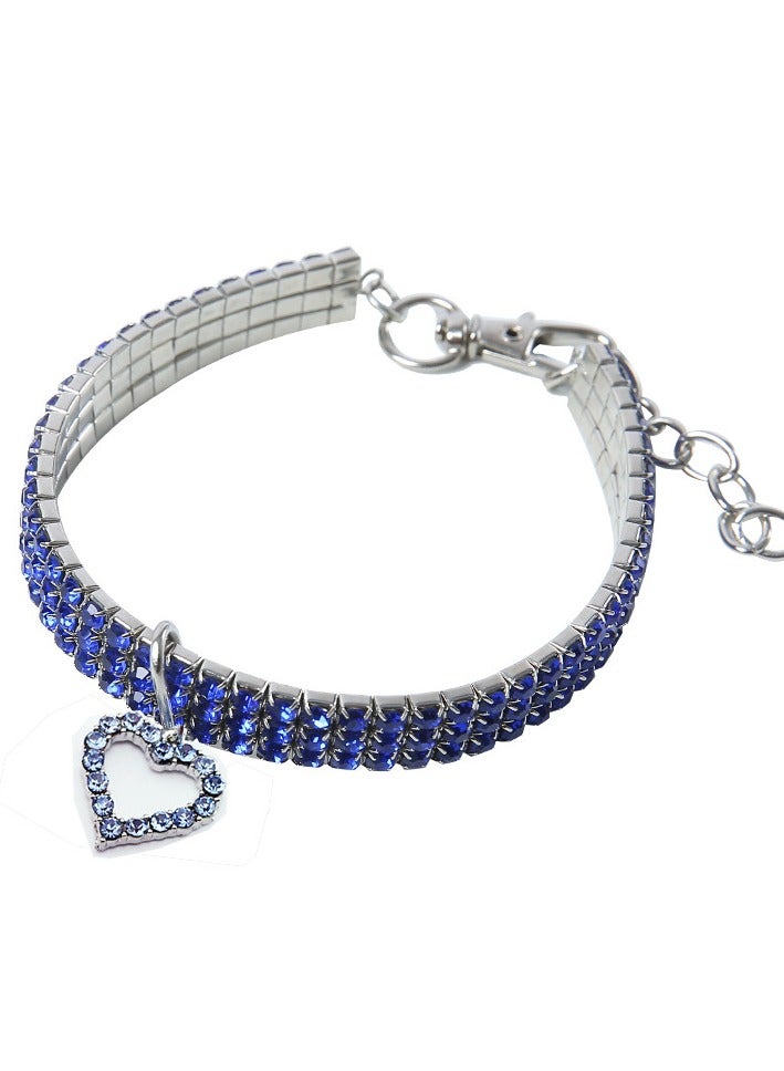 Innoshine Elastic rhinestone dog collar  BLUE Cats & Dogs Pet Necklace collar with Love Heart shape pendant  Sparkling Rhinestone Studded Gemstone Jewelry Necklace for Cats and Small Dogs,  Adjustable Pets Collar perfect For Kitten and puppies - Image 1