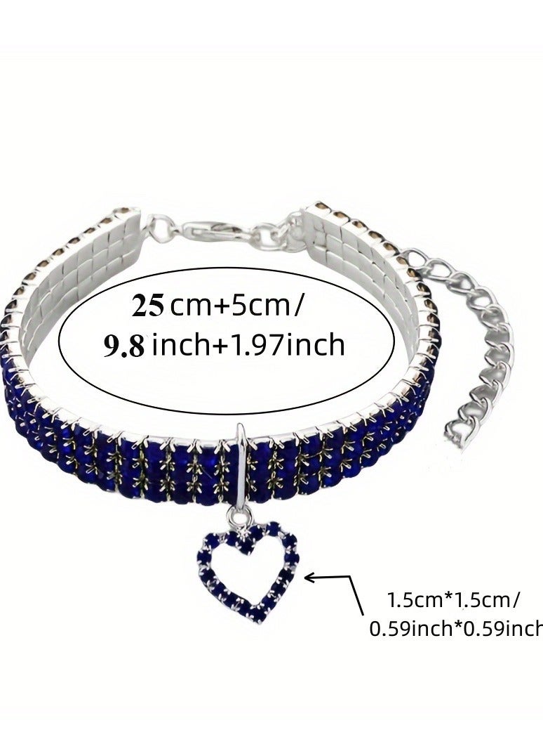 Innoshine Elastic rhinestone dog collar  BLUE Cats & Dogs Pet Necklace collar with Love Heart shape pendant  Sparkling Rhinestone Studded Gemstone Jewelry Necklace for Cats and Small Dogs,  Adjustable Pets Collar perfect For Kitten and puppies - Image 3