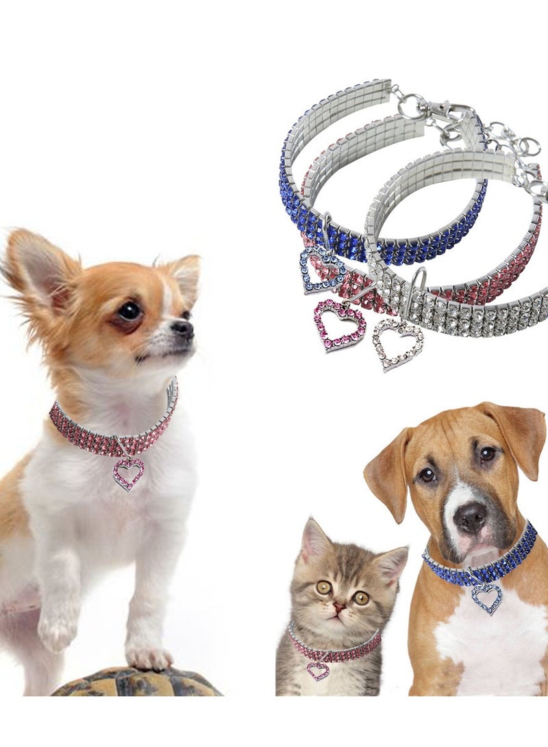 Innoshine Elastic rhinestone dog collar  BLUE Cats & Dogs Pet Necklace collar with Love Heart shape pendant  Sparkling Rhinestone Studded Gemstone Jewelry Necklace for Cats and Small Dogs,  Adjustable Pets Collar perfect For Kitten and puppies - Image 4