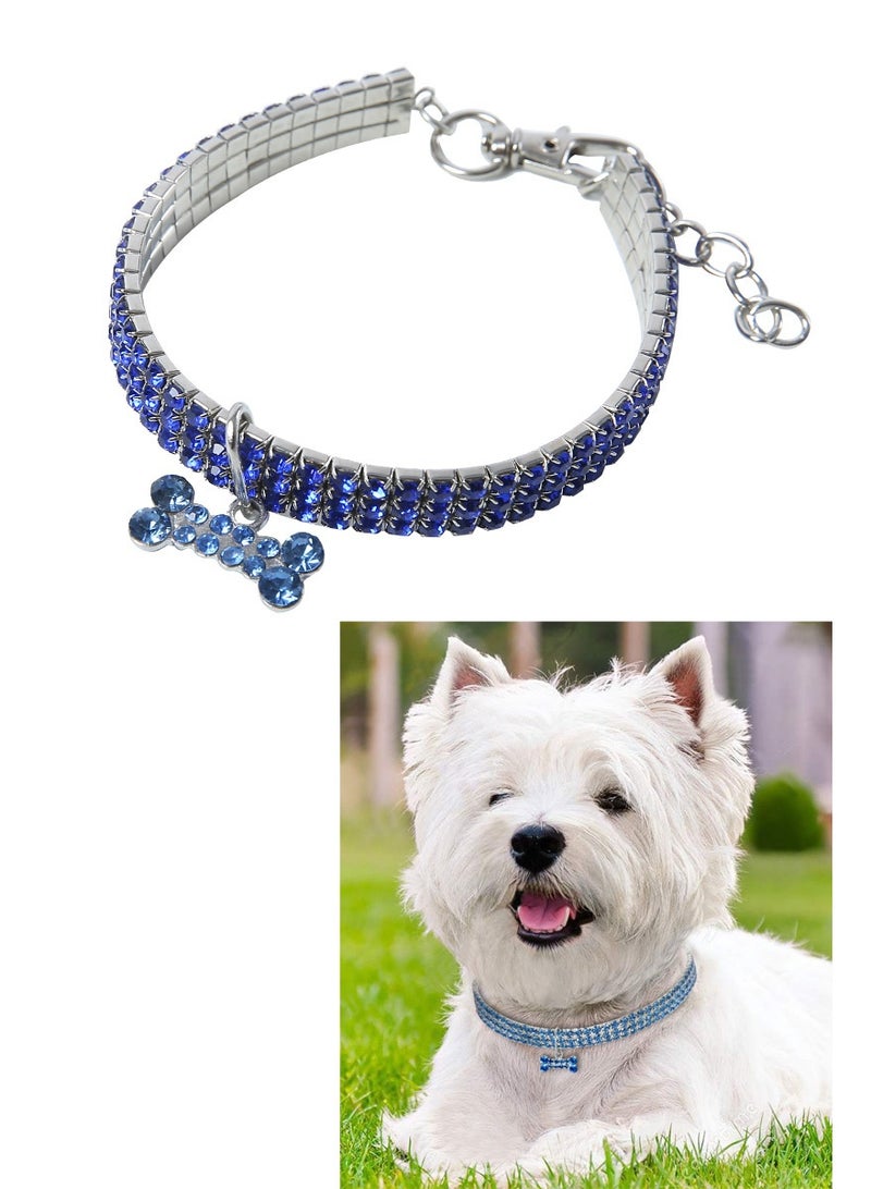 Innoshine Elastic rhinestone dog collar  BLUE Cats & Dogs Pet Necklace collar with Love Heart shape pendant  Sparkling Rhinestone Studded Gemstone Jewelry Necklace for Cats and Small Dogs,  Adjustable Pets Collar perfect For Kitten and puppies - Image 1
