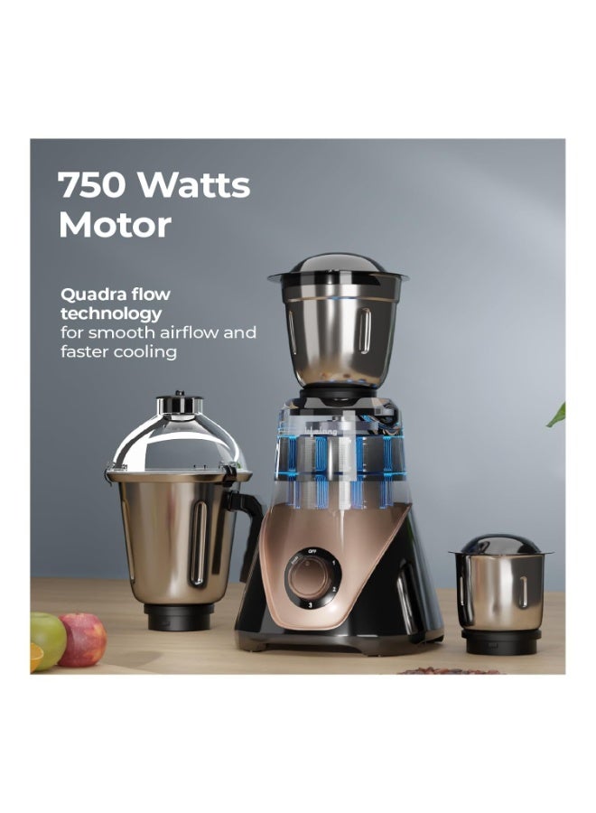 Lifelong Mixer Grinder for Kitchen | 3 Jars 750 Watt Mixie with Chutney Jar, Liquidizing Jar & Wet Grinder |Blender for Juices, Smoothies & Purees with Stainless Steel Blades, 3-Speed & Pulse Function - Image 4
