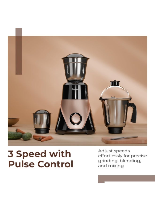 Lifelong Mixer Grinder for Kitchen | 3 Jars 750 Watt Mixie with Chutney Jar, Liquidizing Jar & Wet Grinder |Blender for Juices, Smoothies & Purees with Stainless Steel Blades, 3-Speed & Pulse Function - Image 3