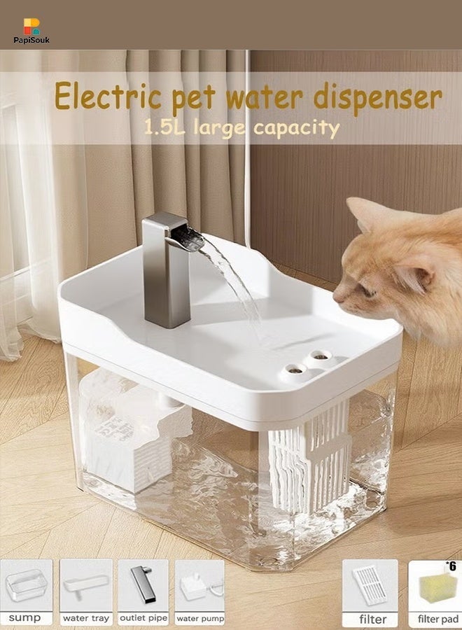 PapiSouk Cat Water Fountain 1.5L Automatic Pet Water Dispenser for Cats Dogs, Ultra Quiet Pump, 4 Flow Modes, Large Capacity Drinking Fountain with 6 Replacement Filters - Image 2