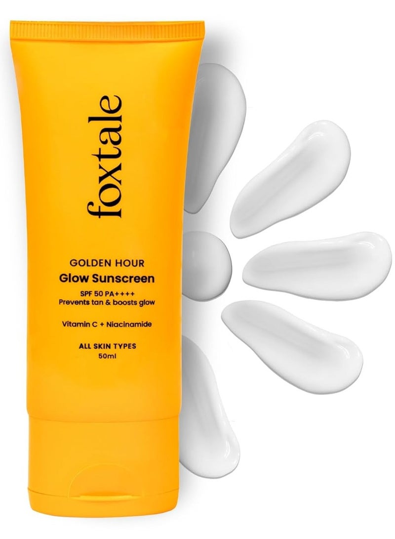 فوكستيل واقي من الشمس بعامل حماية من الشمس بعامل حماية 50 من فيتامين C والنياسيناميد خفيف الوزن سريع الامتصاص، حماية من الأشعة فوق البنفسجية فوق البنفسجية يمنع اسمرار البشرة بدون صبغة بيضاء غير دهني للرجال النساء جميع أنواع البشرة 50 مل - Image 1