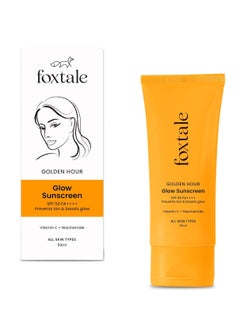 foxtale Vitamin C and Niacinamide Glow Sunscreen SPF 50 High Protection Lightweight Fast Absorbing UVA UVB Protection Prevents Tanning No White Cast Non Greasy Men Women All Skin Types 50ml  - Image 1