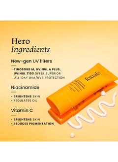 foxtale Vitamin C and Niacinamide Glow Sunscreen SPF 50 High Protection Lightweight Fast Absorbing UVA UVB Protection Prevents Tanning No White Cast Non Greasy Men Women All Skin Types 50ml  - Image 4