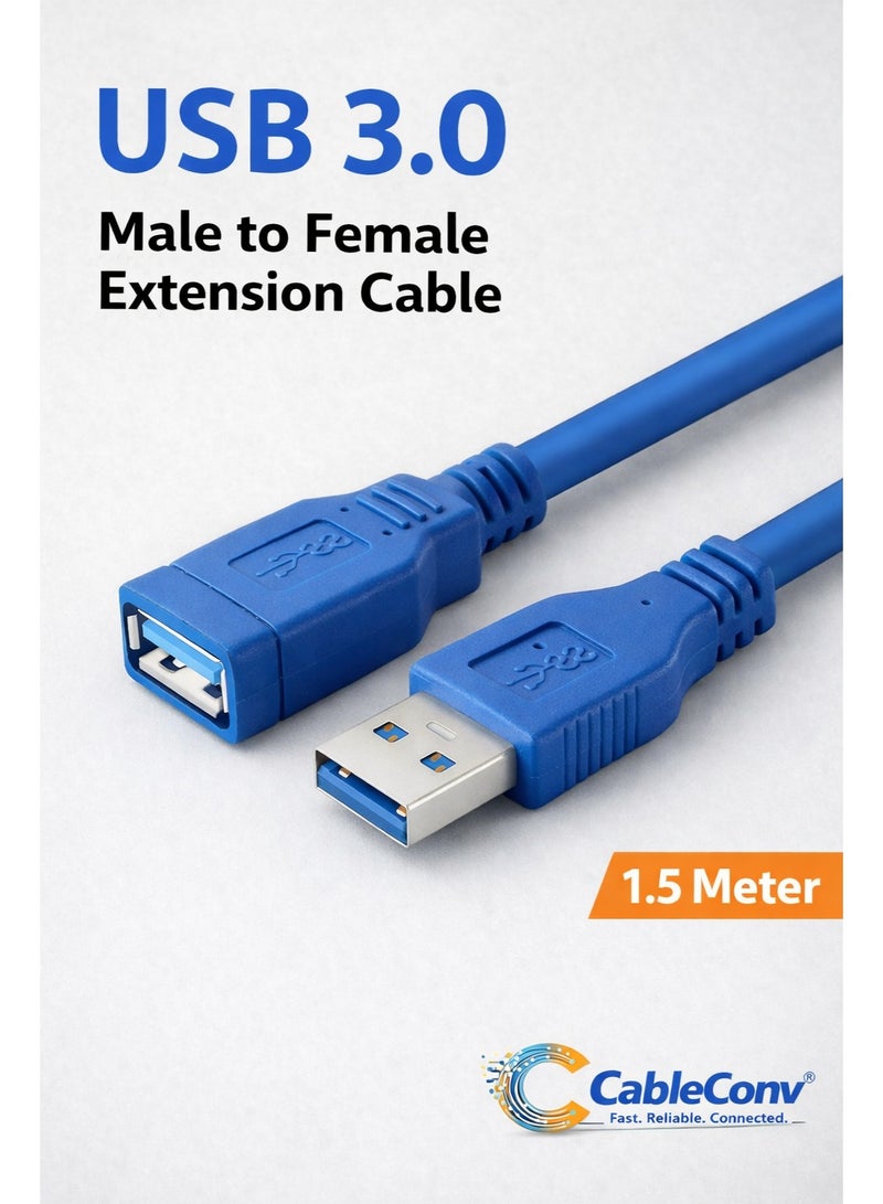 CABLE CONV USB 3.0 Male to Female Extension Cable 1.5 Meter – High-Speed Data Transfer, Durable & Flexible USB Extender - Image 1