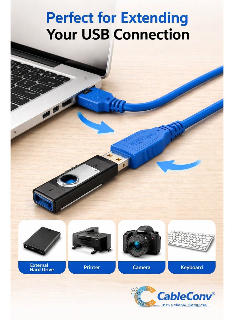 CABLE CONV USB 3.0 Male to Female Extension Cable 1.5 Meter – High-Speed Data Transfer, Durable & Flexible USB Extender - Image 3
