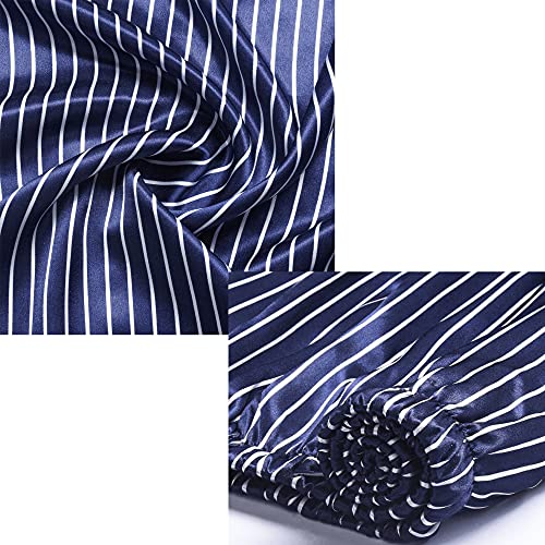 Lonxu Mens Satin Pajamas Set Navy Blue Striped XL - Image 5