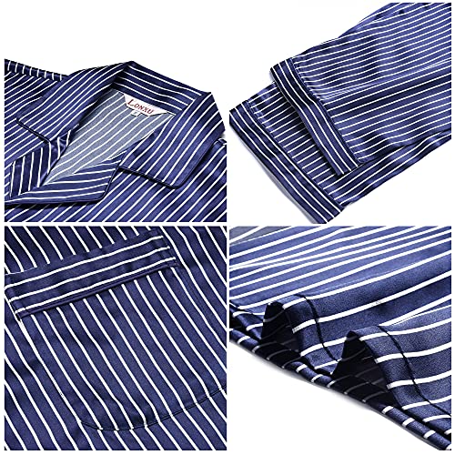 Lonxu Mens Satin Pajamas Set Navy Blue Striped XL - Image 4