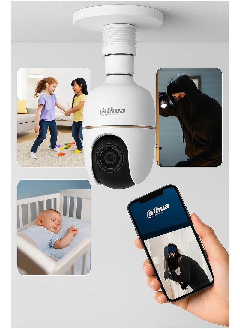 Dahua Dahua wifi surveillance camera, 3MP bulb + 64GB memory card, gift for recording, rotates 360 degrees, listens and speaks from it, smart tracking, AI, 2304 x 1296 resolution, track your property from your mobile phone  - Image 4