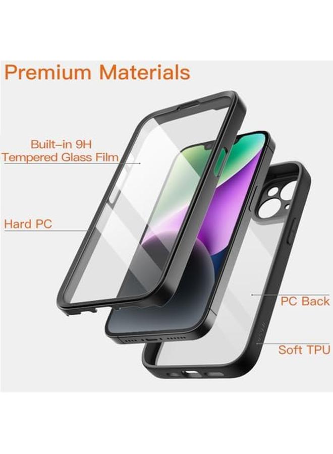 جي تيك جراب لهاتف iPhone 14 Plus مقاس 6.7 بوصة مع واقي شاشة مدمج مضاد للخدش 360 درجة غطاء كامل للجسم متين بظهر شفاف أسود - Image 3
