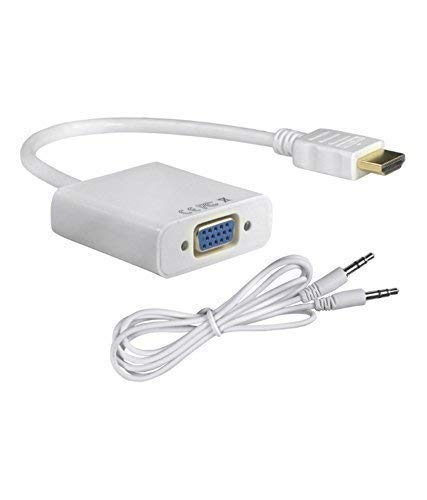ETZIN HDMI to VGA Cable Adapter White with 3.5 mm Audio Jack Compatible with Computer, Desktop, Laptop, PC, Monitor, Projector, Full HDTV, Media Players, XboxHigh-Speed 1080P (EPL-167TC) - Image 1