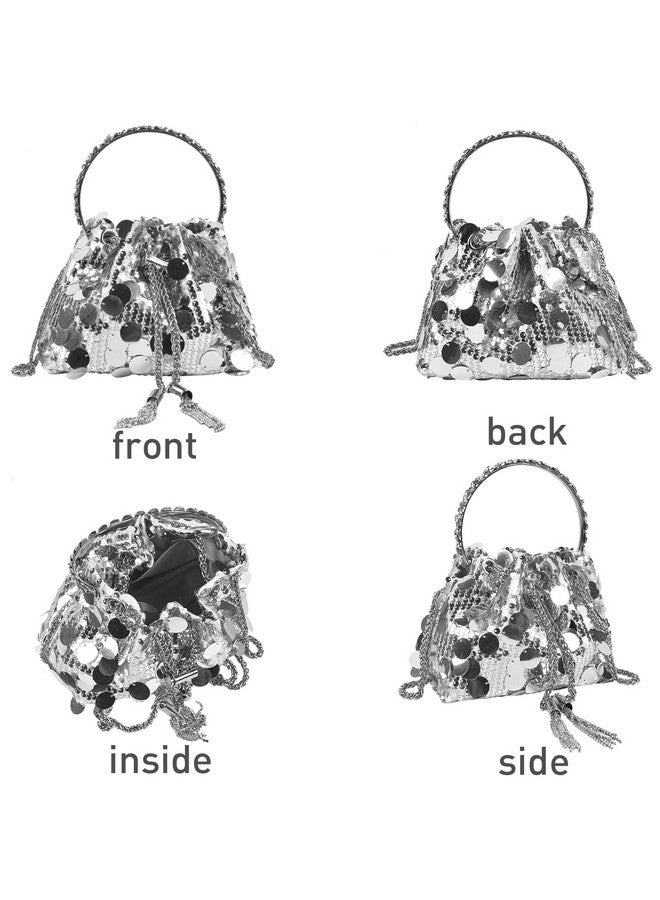 QZUnique Sparkly Sequin Bucket Bag Glitter Women Evening Handbags For Wedding Party Shining Purse Shoulder Crossbody Clutch - Image 2