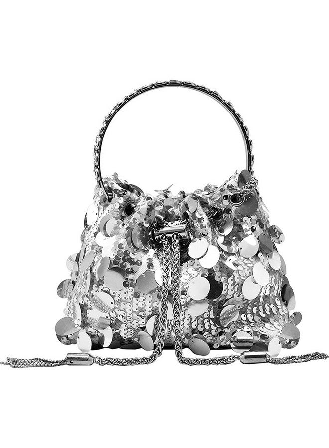 QZUnique Sparkly Sequin Bucket Bag Glitter Women Evening Handbags For Wedding Party Shining Purse Shoulder Crossbody Clutch - Image 1