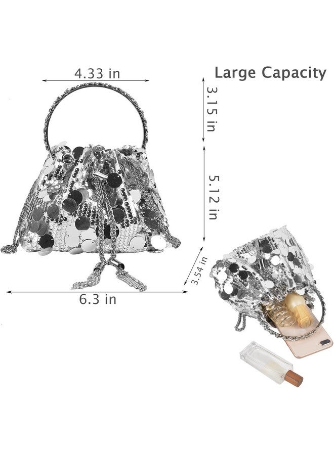 QZUnique Sparkly Sequin Bucket Bag Glitter Women Evening Handbags For Wedding Party Shining Purse Shoulder Crossbody Clutch - Image 3