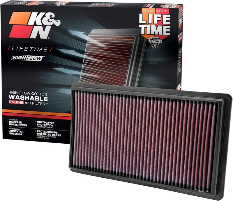 K+N K&N Engine Air Filter: Reusable, Clean Every 75,000 Miles, Washable Replacement Car Air Filter: Compatible 2007-2019 Ford/Lincoln SUV and Compact V6/L4 (Explorer, Flex, Taurus, Edge, MKT, MKS) 33-2395 - Image 1