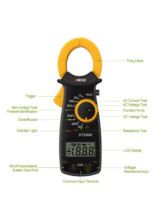 NIBEMINENT Digital Clamp Meter Yellow/Black 36 x 19mm - Image 2