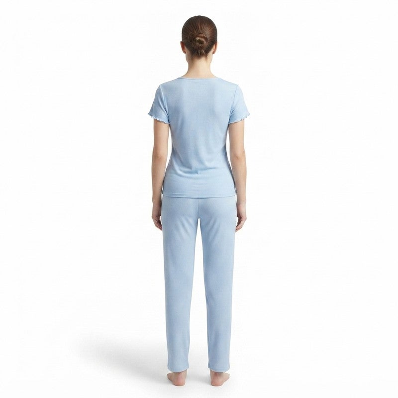 JOANNA 2-Piece Pajama Set Short Sleeve V-Neck Top and Pants Soft Sleepwear for Women - Image 2