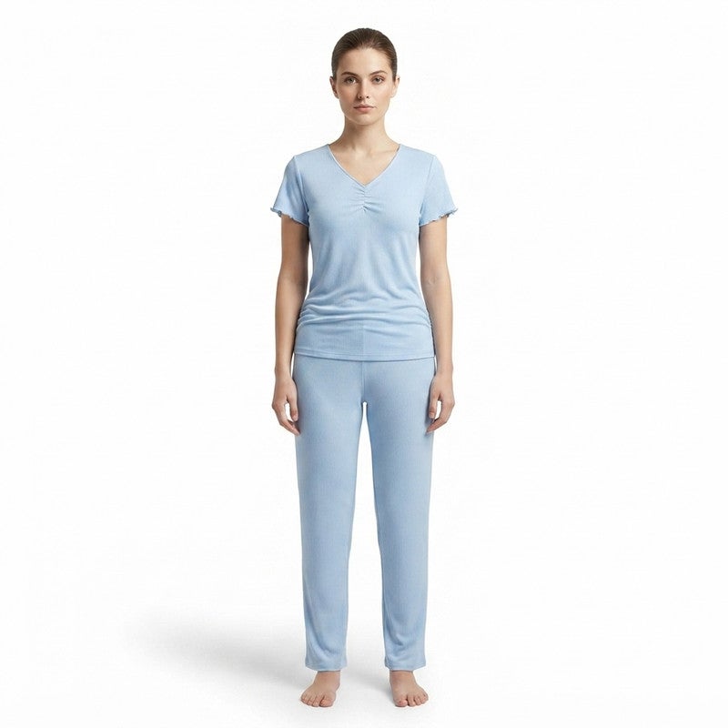 JOANNA 2-Piece Pajama Set Short Sleeve V-Neck Top and Pants Soft Sleepwear for Women - Image 1