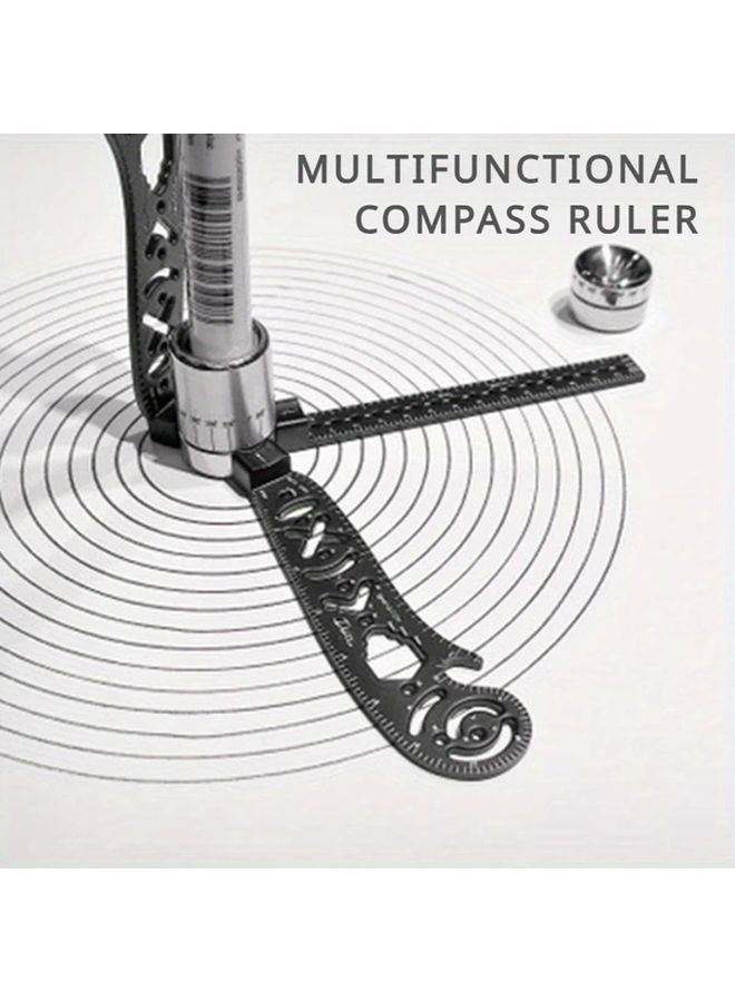 Black Drawing Compass With Ruler And Circle Guide Multi Purpose Art Office Tool - Image 1