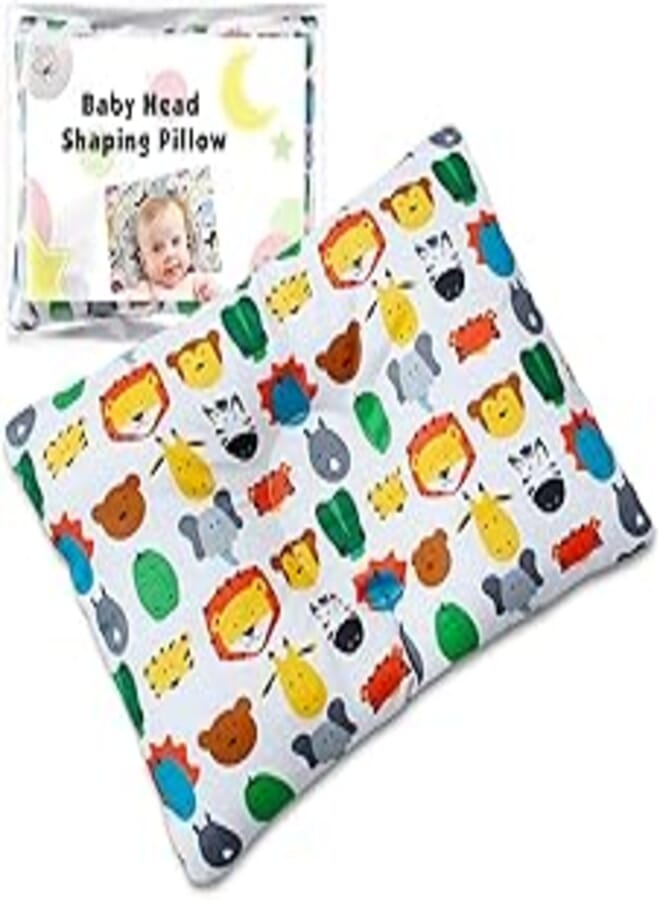 Baby Pillow for Newborn, Breathable Infant Head Shaping Pillow with Washable Cotton Pillow Protection for Flat Head Syndrome, Baby Head Support Pillow for 0-2T Girl & Boy - Animal