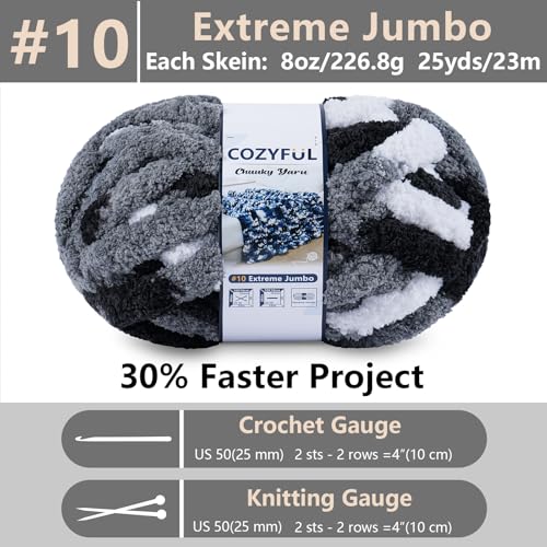 Cozyful Chunky Yarn for Hand Knitting - #10 Chunky Chenille Blanket Yarn, Jumbo Big Thick Chunky Yarns for Crocheting, Tie Dye Bulky Knit Yarns, 8 Skein (25 yds 8 oz Each Skein), Cream&Sage&Grey&Khaki - Image 2